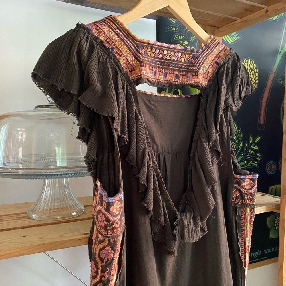 Free People Brown Embroidered Day Glow Mini Dress Small - Picture 11 of 16